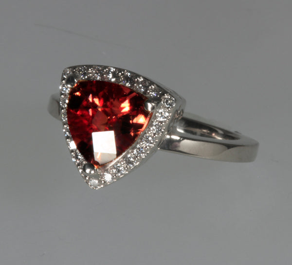 Checkerboard Faceted Imperial Zircon and Diamond Ring