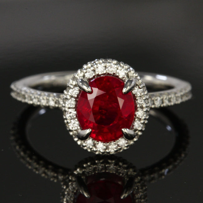Platinum Burma Ruby  and Round Brilliant Diamond Ring