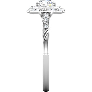 Sculptural Double Halo Engagement Ring for 1 carat Round Diamond