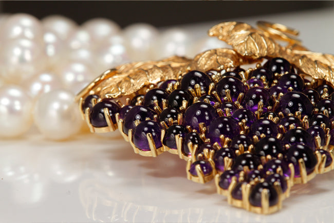 14K Yellow Gold Amethyst Grape Vine Pendant