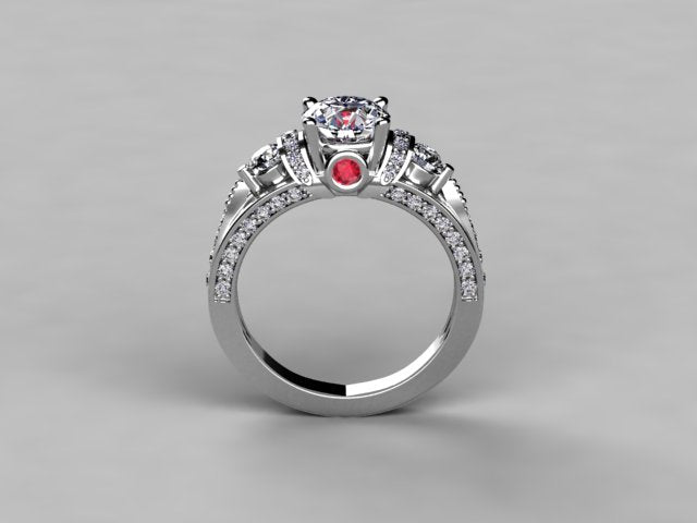 Diamond Engagement Ring For Round or Princess Diamond With Color Accent (Mounting Only)