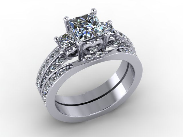 Engagement Ring with Matching Wedding Band Designed By Christopher Michael