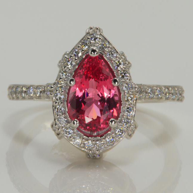 14K White Gold Pear Shape Tanzanian Spinel with Fine Diamonds Ring