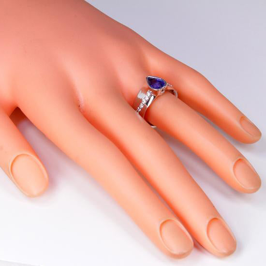 14K White Gold Wide Band Sapphire and Diamond Ring Designed By Christopher Michael On Manikin