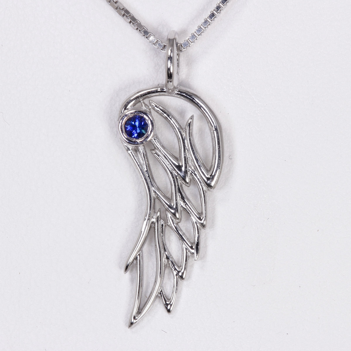 Angel Wing Pendant Sterling Silver with Sapphire