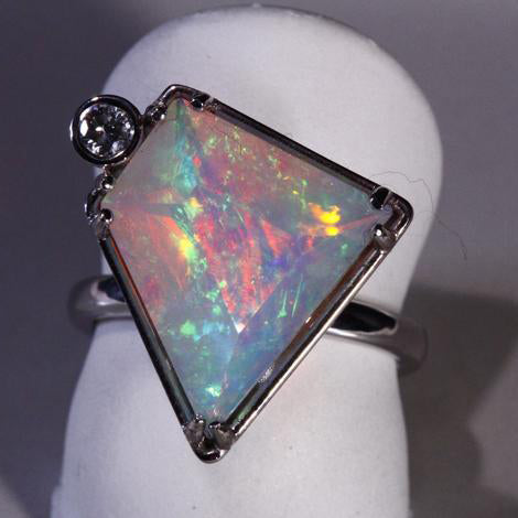 14K White Gold Faceted Welo Ethiopian Opal Ring 2