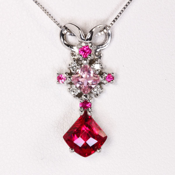 Rubellite Pendant With Pink Sapphire and Diamond