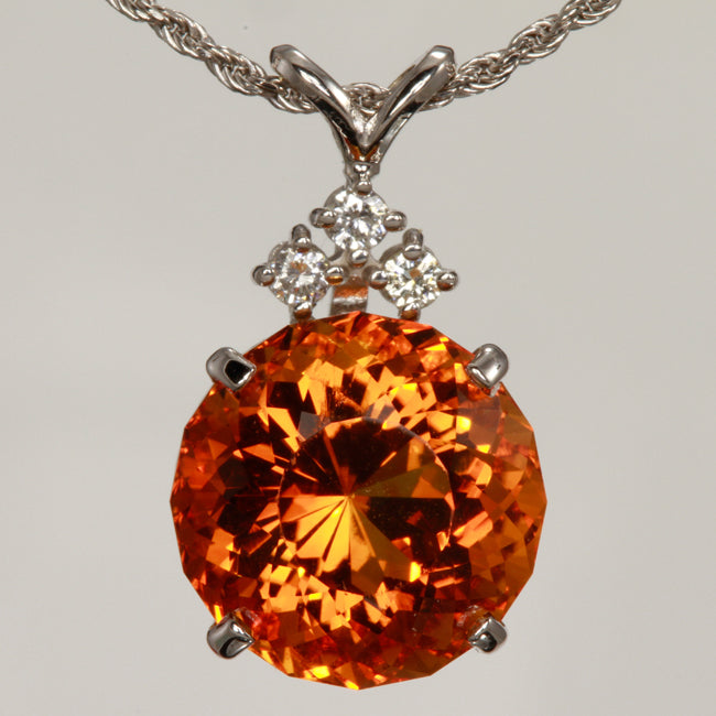 14K White Gold Deep Orange Citrine Pendant 11.66 Carats
