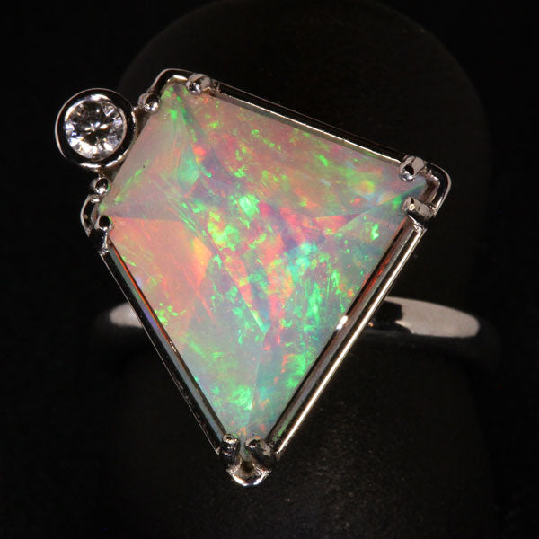 14K White Gold Faceted Welo Ethiopian Opal Ring