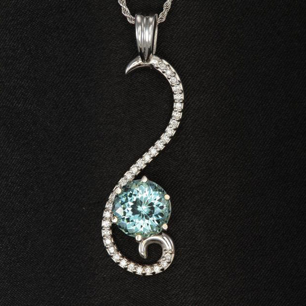 14k White Gold Portuguese Round Aquamarine Pendant 3.42 Carats