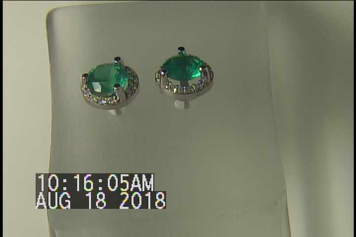 14K White Gold Round Brilliant Emeralds with Halo of Diamonds Stud Earrings .59 Carats