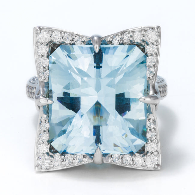 18K Palladium White Gold Worlds Finest Aquamarine Ring Designed by Christopher Michael