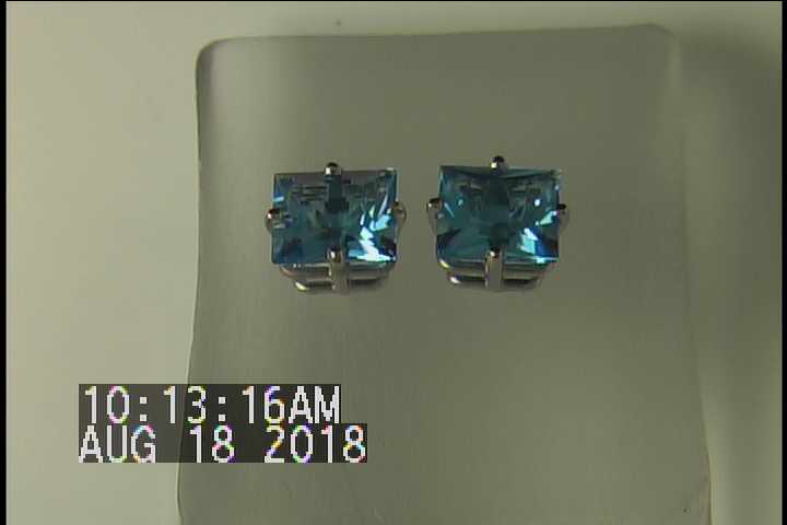 14K White Gold Princess Cut Blue Topaz Stud Earrings 2.10 Carats
