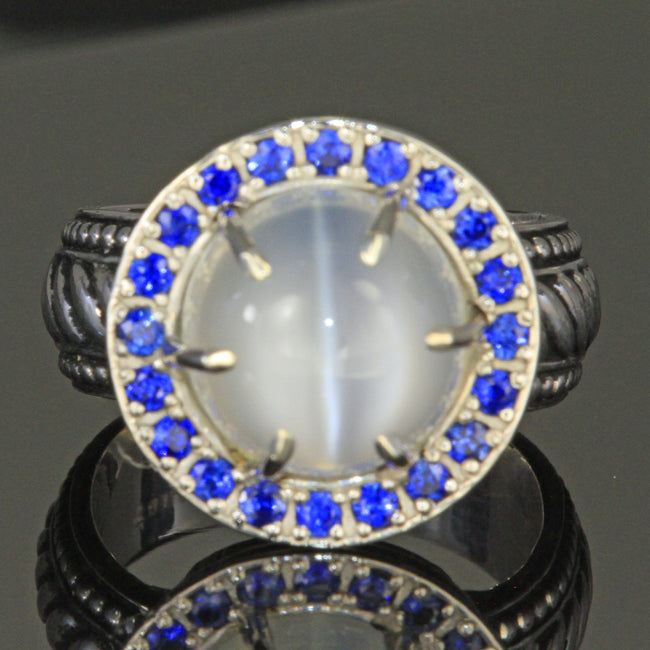 Catseye Moonstone Ring with Fine Sapphire