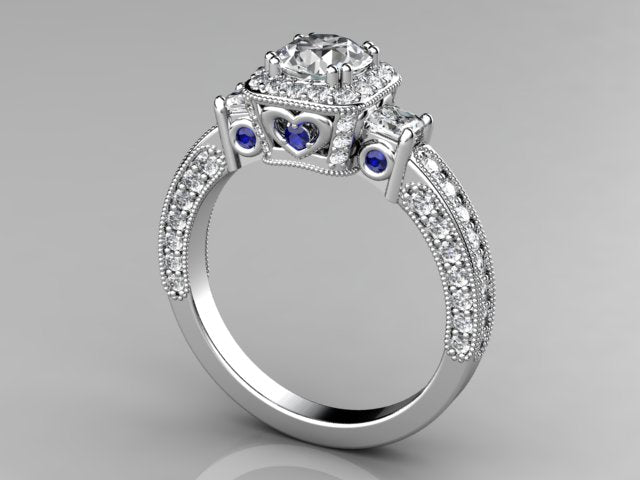 Christopher Michael  Round Brilliant Diamond Engagement Ring With Heart Accent