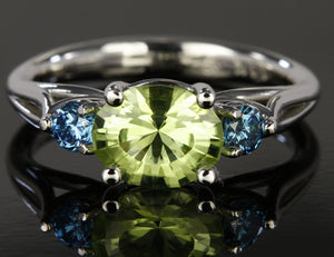 Peridot and Enhanced Blue Diamond Ring