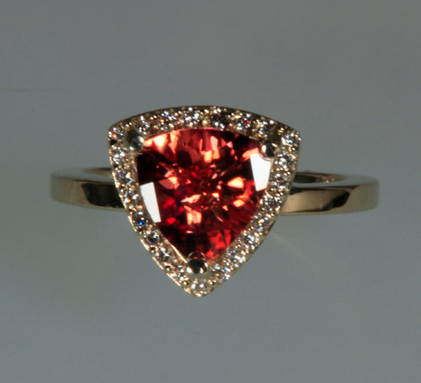 Checkerboard Faceted Imperial Zircon and Diamond Ring