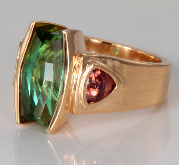 Blue Green Tourmaline and Imperial Zircon Ring