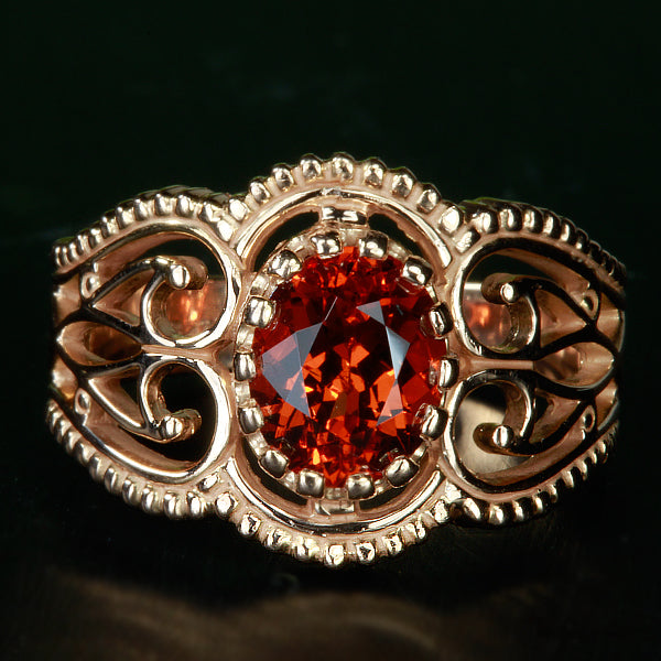 14K Rose Gold Antique Style Spessartite Garnet Ring