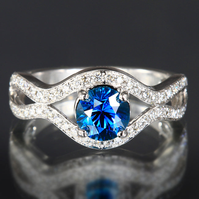 Blue Zircon and Diamond Ring in 14kt. White Gold