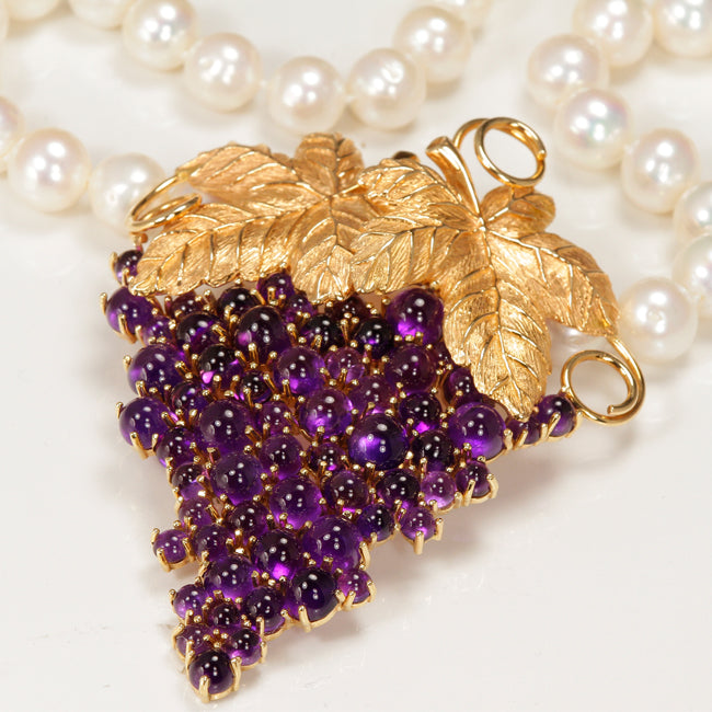 14K Yellow Gold Amethyst Grape Vine Pendant