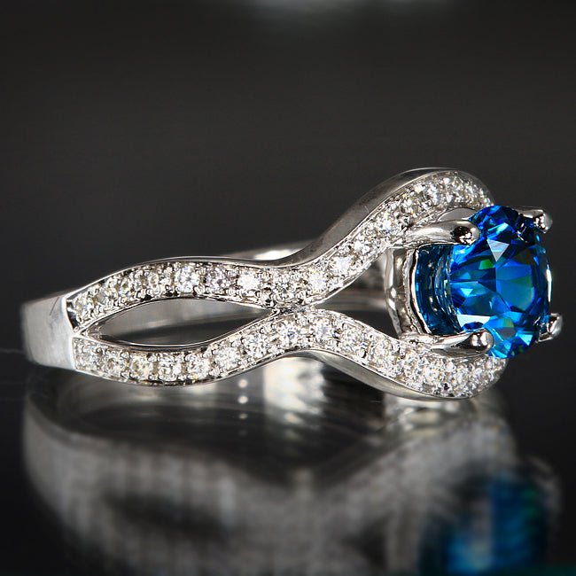 Blue Zircon and Diamond Ring in 14kt. White Gold