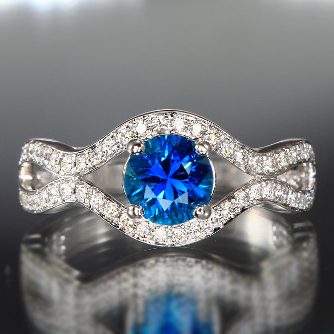 Blue Zircon and Diamond Ring in 14kt. White Gold