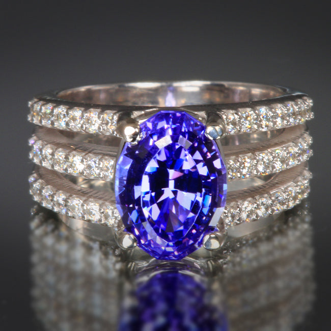 Tanzanite Ring With Fine Diamonds and 4.35 Carat Tanzanite