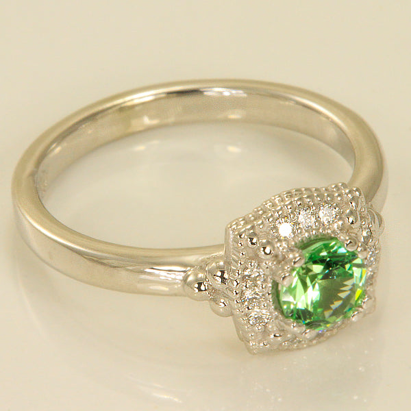 Mint Garnet Millgrain Ring