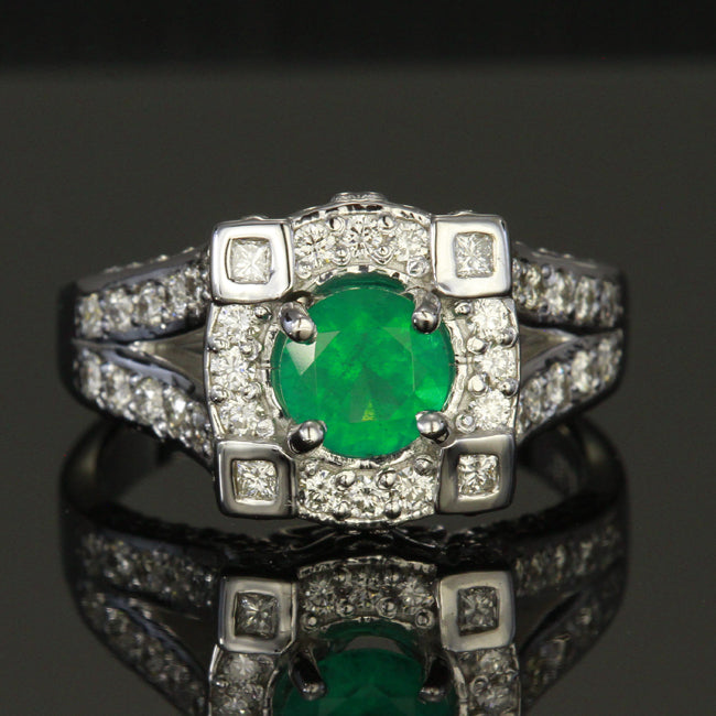 Emerald Ring with 1.01 Carats of Fine Diamonds