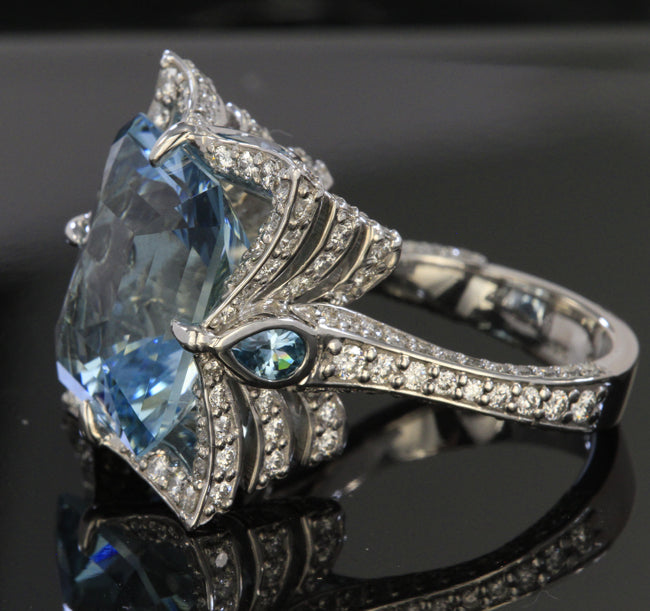 18K Palladium White Gold Worlds Finest Aquamarine Ring Designed by Christopher Michael