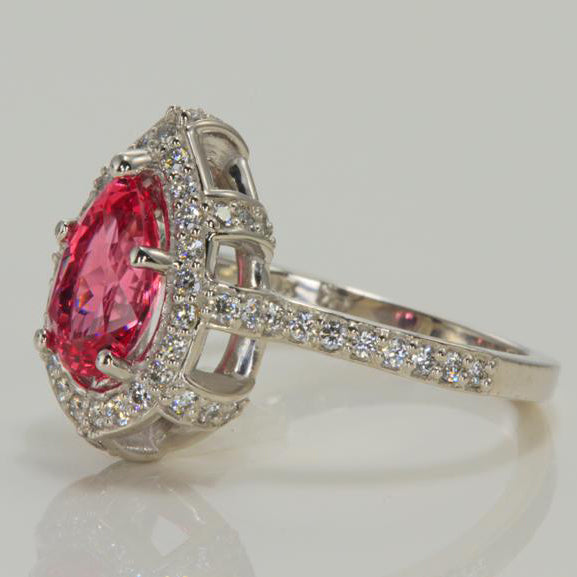 14K White Gold Pear Shape Tanzanian Spinel with Fine Diamonds Ring Side View