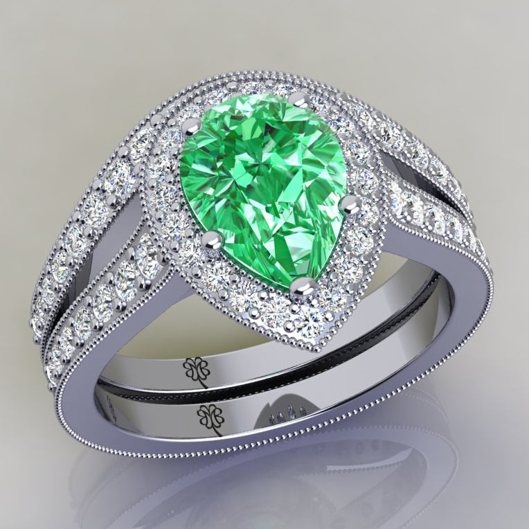 Engagement Set with Rare Merelani Mint Garnet