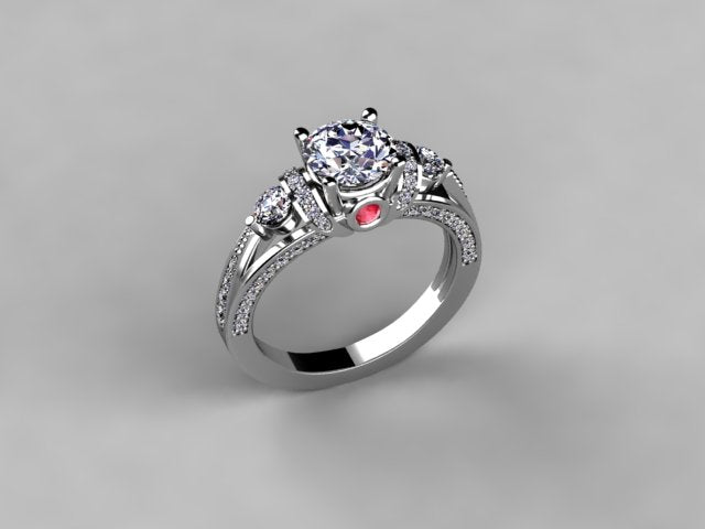 Diamond Engagement Ring For Round or Princess Diamond With Color Accent (Mounting Only)
