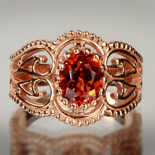14K Rose Gold Antique Style Spessartite Garnet Ring