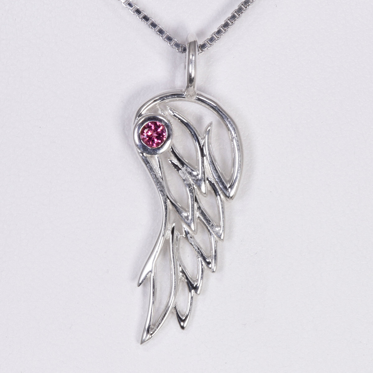 Angel Wing Pendant in Sterling Silver With Tourmaline