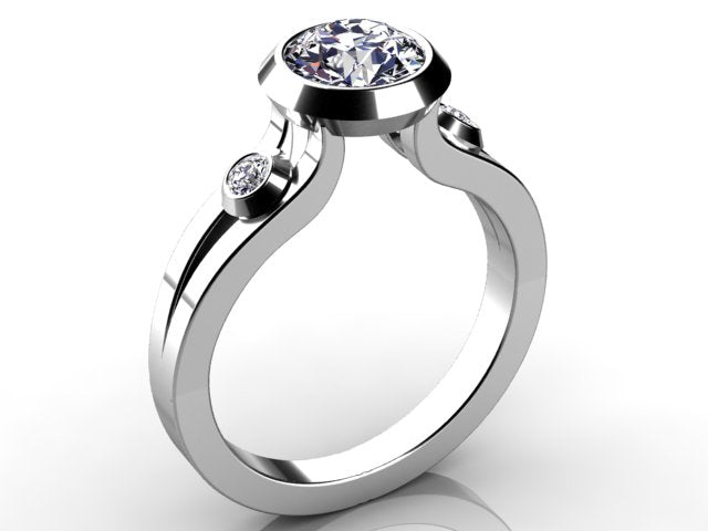 Christopher Michael Designed Bezel Set Round Brilliant  Diamond Engagement Ring