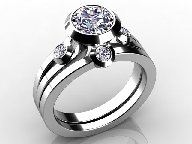 Christopher Michael Designed Bezel Set Round Brilliant Diamond Engagement Ring