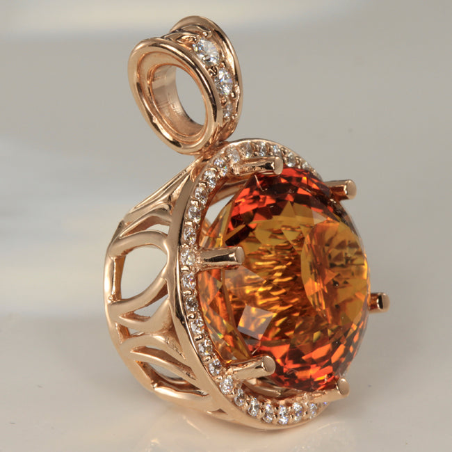 33 Carat Citrine and Diamond Pendant in Rose Gold 
