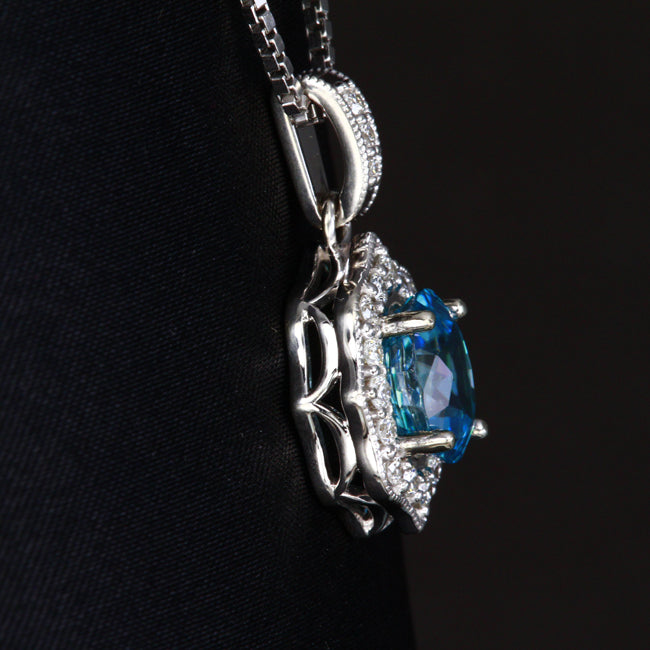Popular Blue Zircon and Diamond Pendant