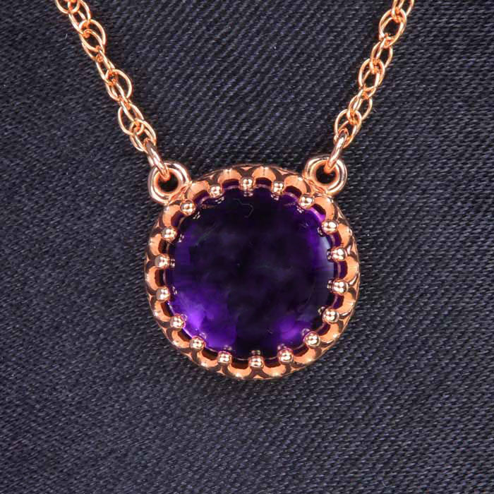 Rose Gold Rope Link Amethyst Pendant 