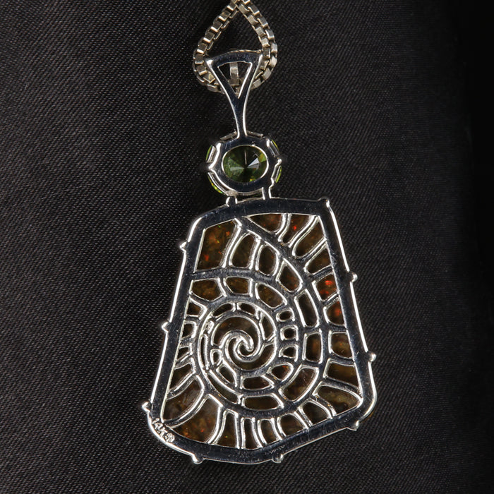 14K White Gold Ammolite and Sphene Pendant 2.66 Carats
