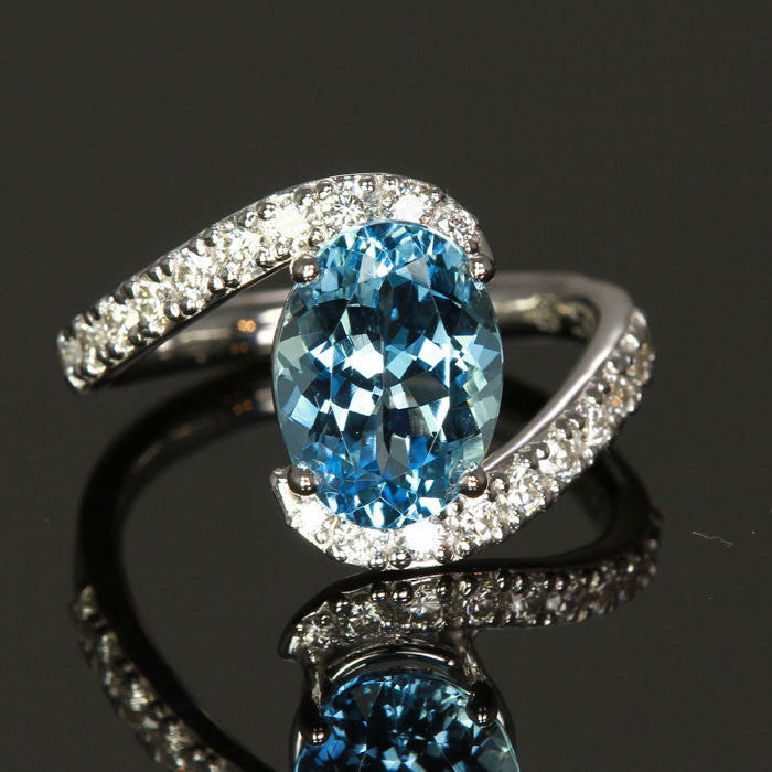 14K White Gold Aquamarine and Diamond Ring designed by Christopher Michael 3.23 Carats
