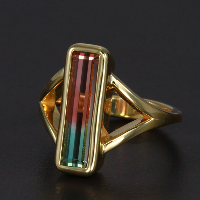 18K Yellow Gold Bi-Color Tourmaline Ring 2.31 Carats