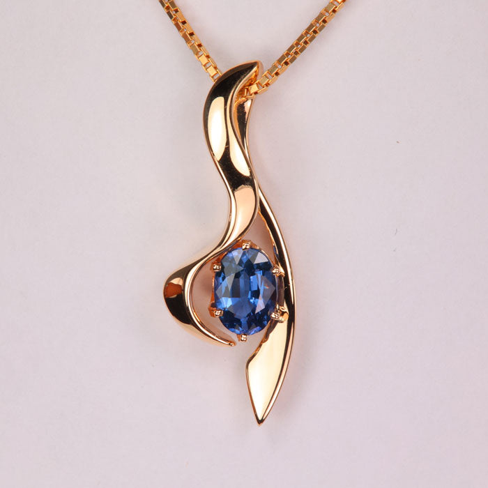 Blue Sapphire Diamond 18k White Gold Pendant 14k Gold Necklace
