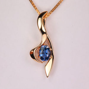 Blue Oval Spinel Pendant 14k Yellow Gold Estate Jewelry