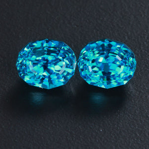Matched Pair Oval Blue Zircon Gemstone 10.97 Carats
