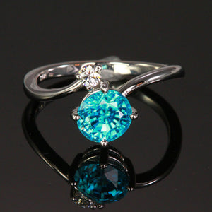 Blue Zircon and diamond ring