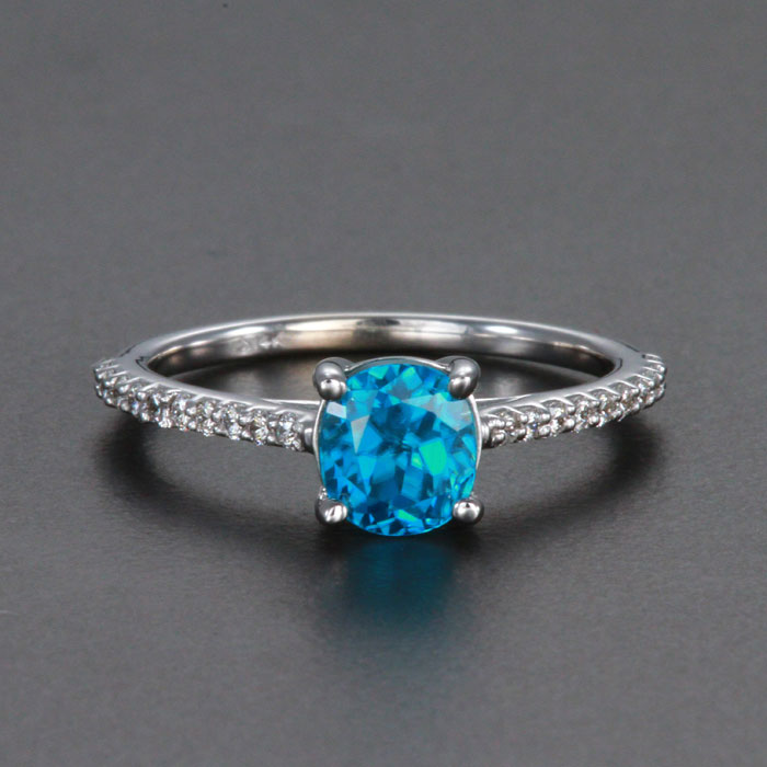 14k White Gold Antique Cushion Blue Zircon Ring 2.01 Carats