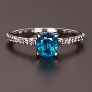 14k White Gold Blue Zircon and Diamond Ring 1.97 Carats